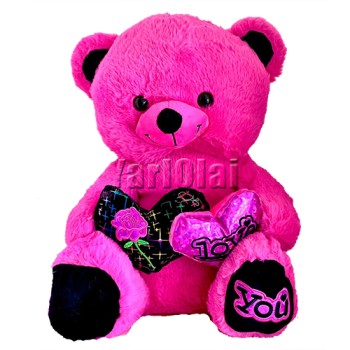 Pink Teddy With Double Heart -40CM